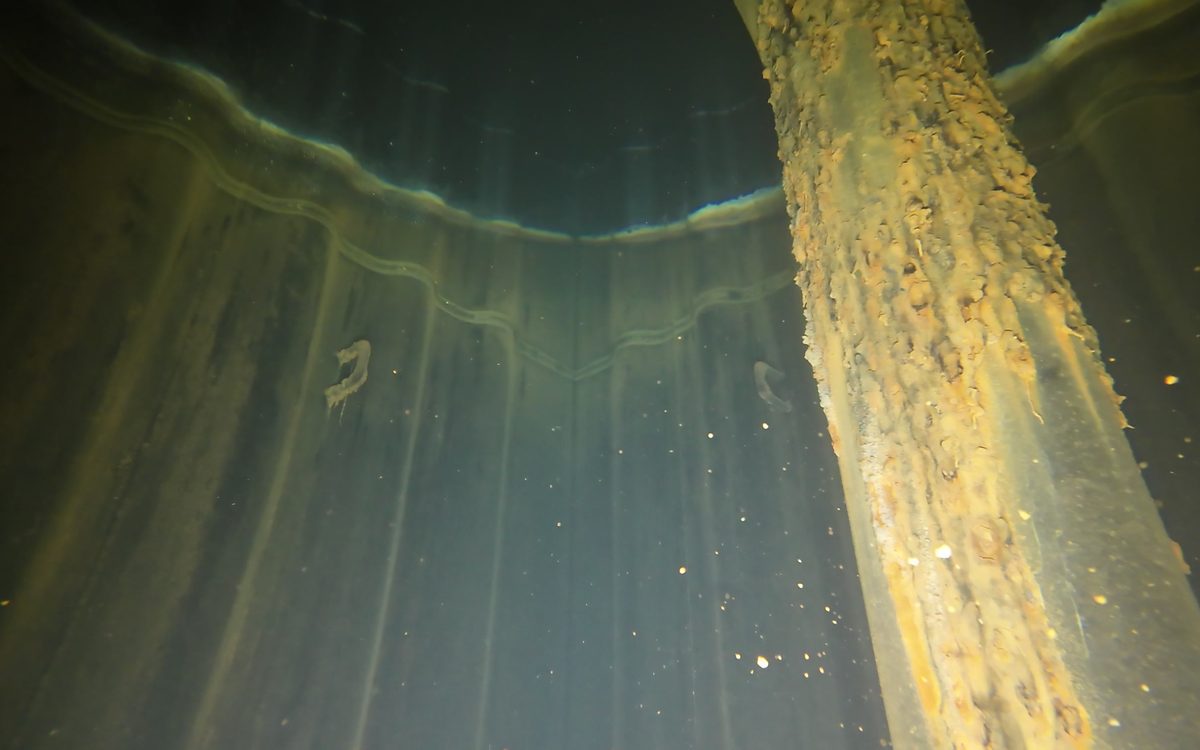 Stahltank, innen beschichtet · 11 Jahre, Rheinland: Unterwasseraufnahme aus unserer Inspektion