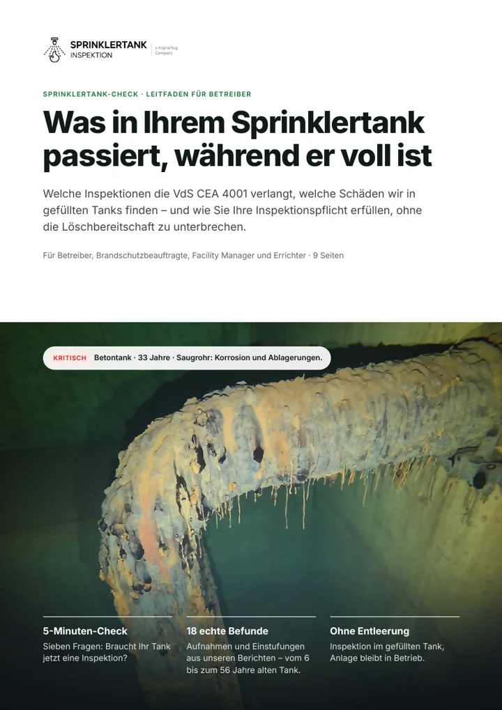 Deckblatt des Leitfadens „Was in Ihrem Sprinklertank passiert, während er voll ist“